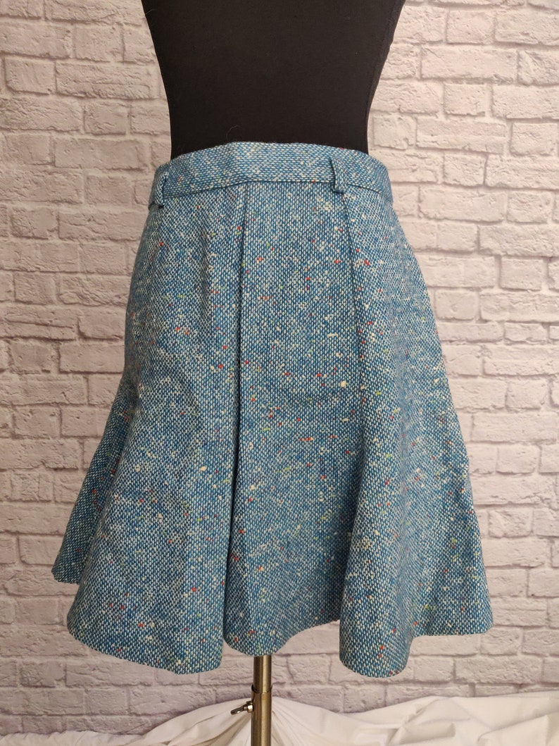 Vintage 70s Bobbie Brooks Wool Skirt // Blue Flared Mini Skirt High Waisted image 1