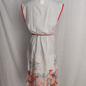 Vintage 70s 80s Tropical White Summer Dress // Floral Red Pink Sleeveless Button-Up image 4