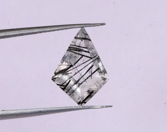 10x14mm Black Rutile Quartz Kite Shape Faceted Cut Stone, Black Rutilated Quartz Loose Gemstone for Jewelry Making, High Quality Black Gems.