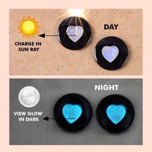 Glow in Dark Heart Stone Plugs, Black Onyx Plugs with Rainbow Moonstone – Unique Handmade Gauges, Unique Creative Stone for Jewelry Making.