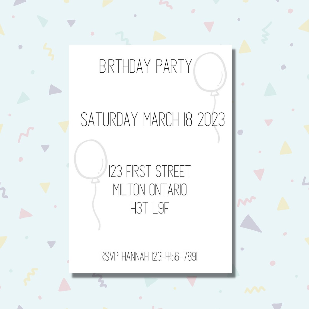 Simple Birthday Invitation Template - Etsy UK