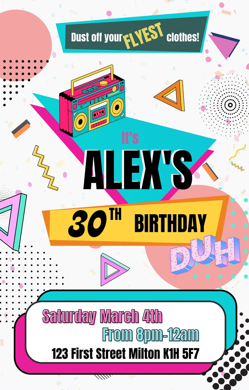 Retro Party Invitation Template 80s/90s Etsy