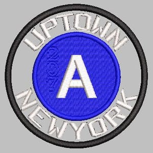 May include: Embroidered patch featuring a blue circle with a white "A" in the center, surrounded by the words "UPTOWN NEW YORK" in white, and a black border. The patch includes the number "1977" above the blue circle.