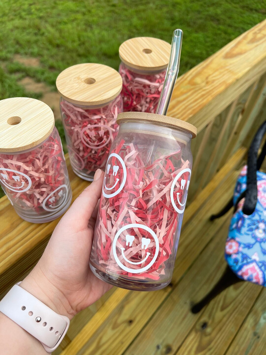 Dental Glass Cup With Lid and Straw Dental Gift Dental Cup Etsy