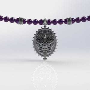 Dia De Los Muertos Pendant, Handmade Dia De Los Muertos Santa Muerte Pendant, Sterling Silver Sugar Skull Pendant, Stone Bead Necklace