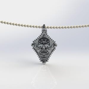 Dia De Los Muertos Pendant, Handmade Dia De Los Muertos Santa Muerte Pendant, Sterling Silver Sugar Skull Pendant, Stone Bead Necklace