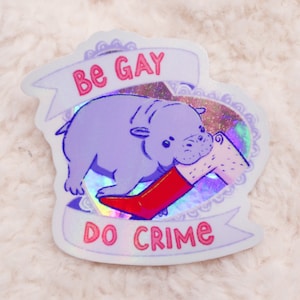 Be Gay Do Crime baby pygmee nijlpaard pastel holografische sticker