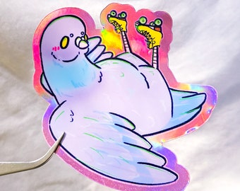 Silly Holographic Rollerskating Pigeon Sticker
