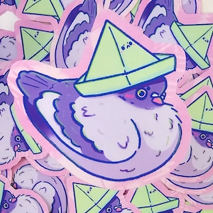 Cute Pigeon Wearing Paper Hat Sticker
