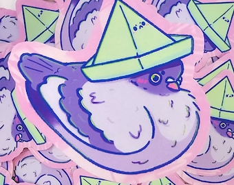 Cute Pigeon Wearing Paper Hat Sticker