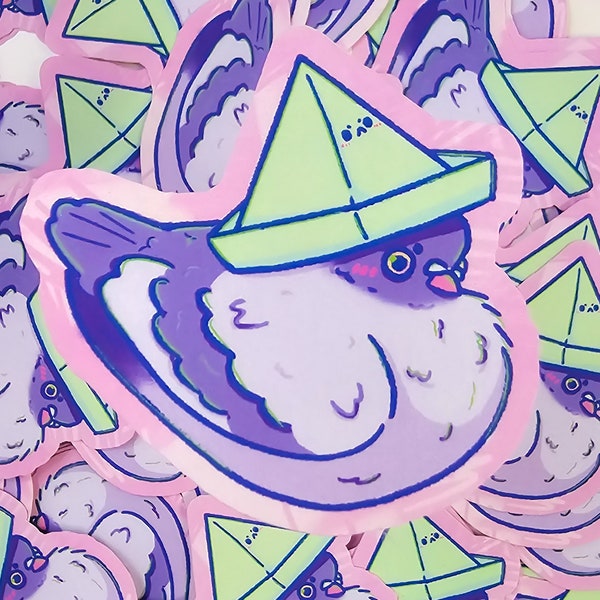 Cute Pigeon Wearing Paper Hat Sticker
