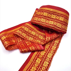 3,90 METER Indischer Sari Baumwoll-Einfassband. Bordüre aus recycelten *Devica* Webbändern. Jacquard Borte. Breite 5.5 cm