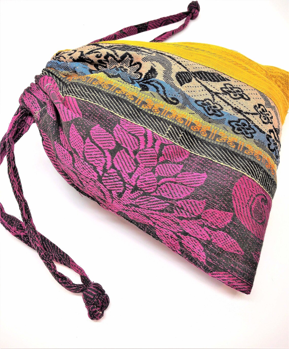 Indian Sari Drawstring Bag. Large makeup pouch upcycled Boho Etsy