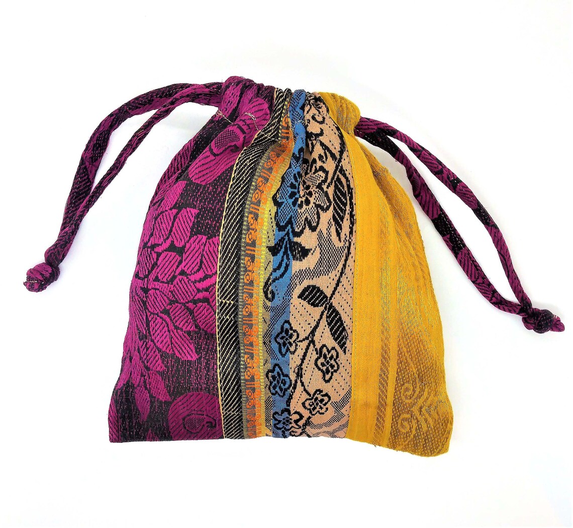 Indian Sari Drawstring Bag. Large makeup pouch upcycled Boho Etsy