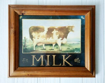 Cottagcore picture MILK country framed picture Cow painting Home wall decor