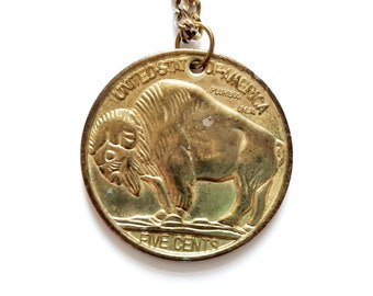 1935 5c Buffalo Nickel Five Cents US AU Handmade vintage necklace