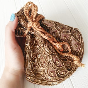 Bolsa enfeitada, capa protetora para joias, bolsa dourada vintage