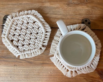 Hexagon Macrame Coasters *DIGITAL PDF PATTERN* | Macrame Mug Rug Tutorial | Easy Beginner Macrame Pattern