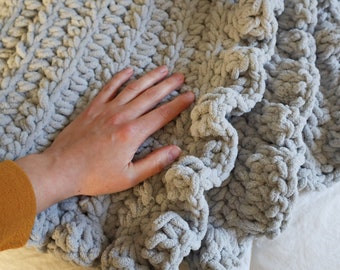 Chunky Crochet Baby Blanket with Ruffle Border *DIGITAL PDF PATTERN* | Printable Crochet Pattern