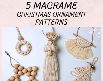 5 Macrame Christmas Ornaments *DIGITAL PDF PATTERN* | Printable Macrame Pattern | Diy Macrame Christmas Ornament Pattern | Christmas tree