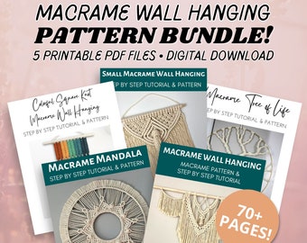 Macrame Wall Hanging Bundle | 5 Patterns! *DIGITAL PDF PATTERN* | Printable Macrame Pattern | Boho Wall Decor Tutorial Mandala Tree of Life