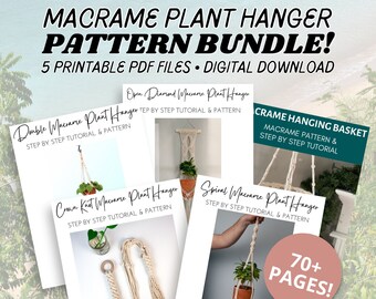 Macrame Plant Hanger Bundle | 5 Patterns! *DIGITAL PDF PATTERN* | Printable Macrame Pattern | Boho Home Decor Tutorial Hanging Planter