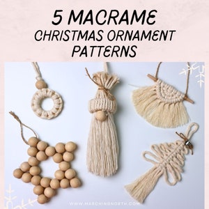 5 Macrame Christmas Ornaments *DIGITAL PDF PATTERN* | Printable Macrame Pattern | Diy Macrame Christmas Ornament Pattern | Christmas tree