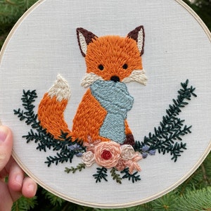 Fox in a Scarf *DIGITAL PDF PATTERN* Punch Needle Embroidery / Embroidery Stitches Ultra Punch / Winter Punch Needle Scene / Animal Patterns