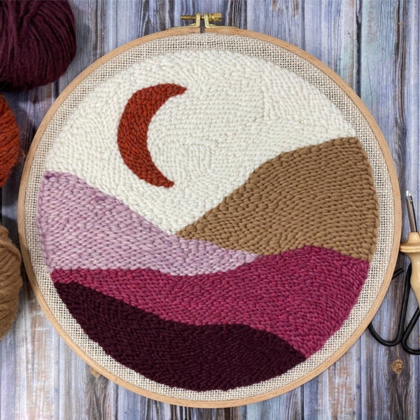 Moonrise Landscape Digital Punch Needle *DIGITAL PDF PATTERN* / Modern Punch Needle / Boho Wall Art / Fiber Art / Oxford Punch Needle