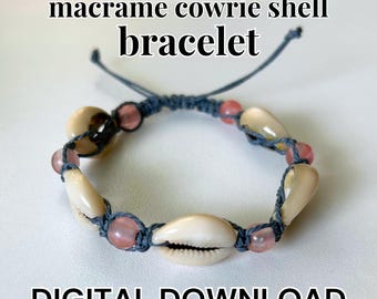 Macrame Cowrie Shell Bracelet Pattern PDF — Beginner Macrame Tutorial with Sliding Closure