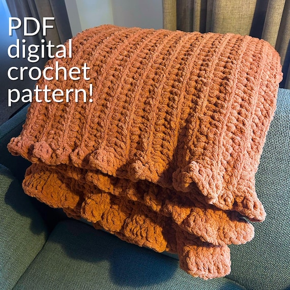 Chunky Crochet Throw Blanket With Easy Ruffle Border *DIGITAL PDF