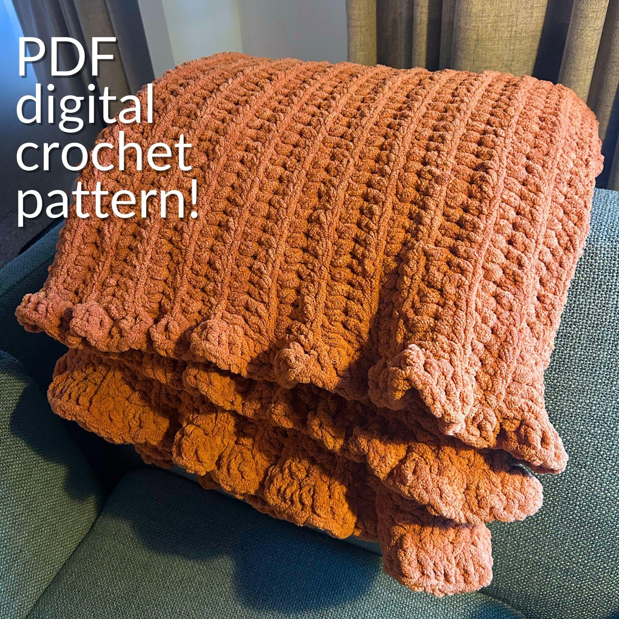 Chunky Crochet Throw Blanket with Easy Ruffle Border