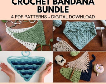 Crochet Bandana Pattern Bundle | 4 PDF Patterns for Women & Your Dog | Easy Summer Boho Headscarf, Wave Stitch, Granny Stitch