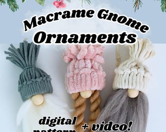 Macrame Gnome Ornament Patterns | DIY Macrame Pattern | Written PDF And Video Tutorial | Christmas Decor | Holiday Patterns | Christmas Tree