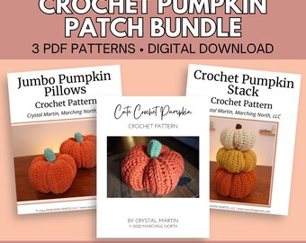 Crochet Pumpkin Pattern Bundle | 3 Easy Patterns for Cute Pumpkins, Pumpkin Stack & Plush Pumpkin Pillows | Printable PDF Crochet Patterns