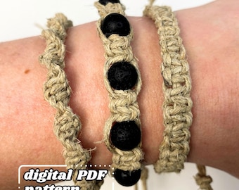 Macrame Hemp Bracelet Patterns | Adjustable Knots DIY (Digital PDF Pattern)