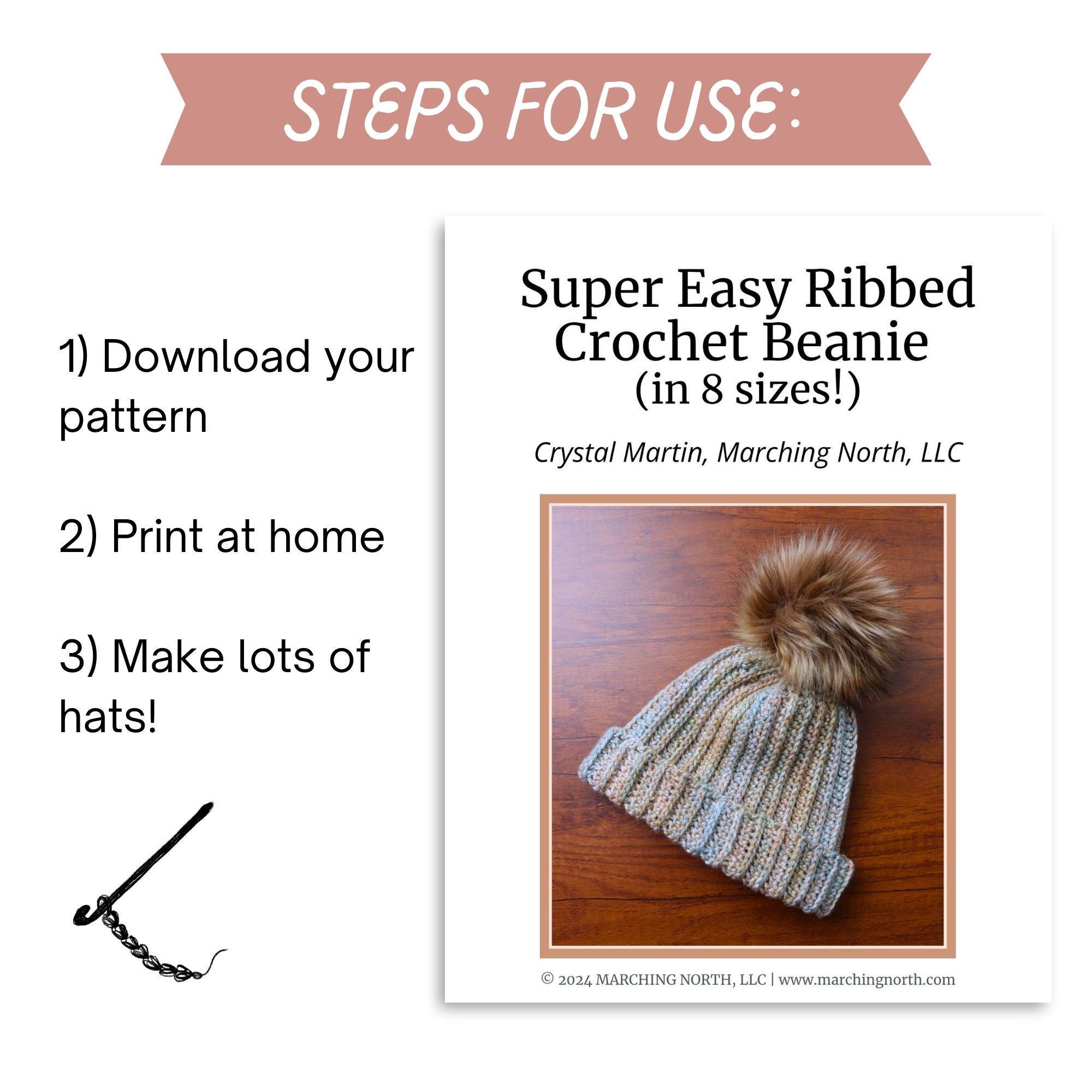 Easy Ribbed Crochet Beanie Hat Pattern PDF | Beginner Friendly Step by ...
