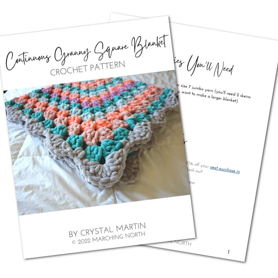 Continuous Crochet Granny Square Blanket DIGITAL PDF PATTERN Printable Crochet Pattern