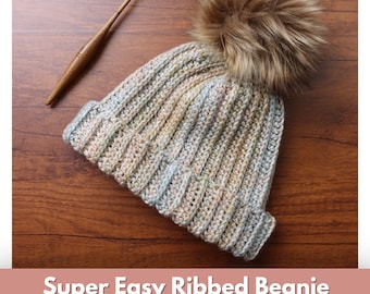 Easy Ribbed Crochet Beanie Hat Pattern PDF | Beginner Friendly Step by Step | All Sizes Baby Toddler Child Teen Adult Men Women | Video