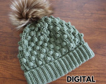 Bobble Vine Beanie Crochet Pattern | 5 Sizes Newborn to Adult | Easy Winter Hat Tutorial with Video + PDF | Women | Kids | Toddler | Baby
