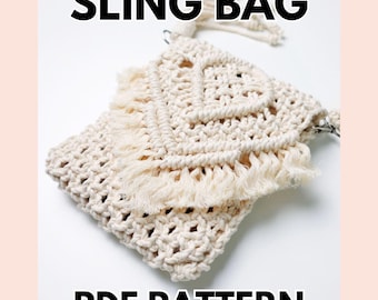 Macrame Crossbody Sling Bag Pattern – Small Boho Purse PDF + Video Tutorial – DIY Handmade Fiber Art Bag