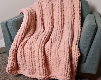 Chunky Hand Knit Ribbed Blanket Pattern • Finger Knitting • No Needles • Beginner DIY • Bernat Blanket Yarn • PDF Tutorial