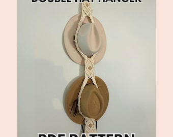 Double Macrame Hat Hanger Pattern – Wall Display for 2 Hats – Diamond Motif Macrame PDF + Video – Intermediate DIY