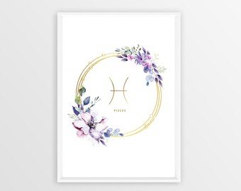 Pisces Zodiac Sign Digital Print - Instant Download