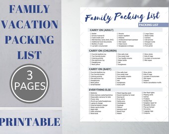 Family Vacation Packing List // Instant Digital Download