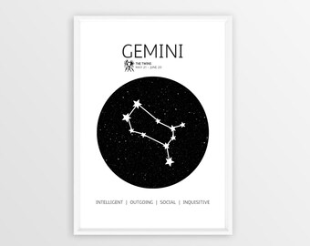 Gemini Zodiac Sign Digital Print - Instant Download