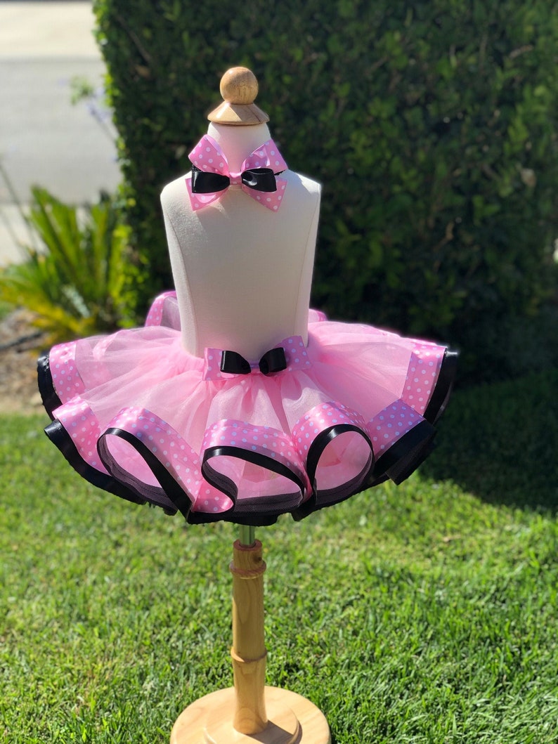 Minnie Mouse themed Layered Ribbon Trimmed Tutu /& Headband