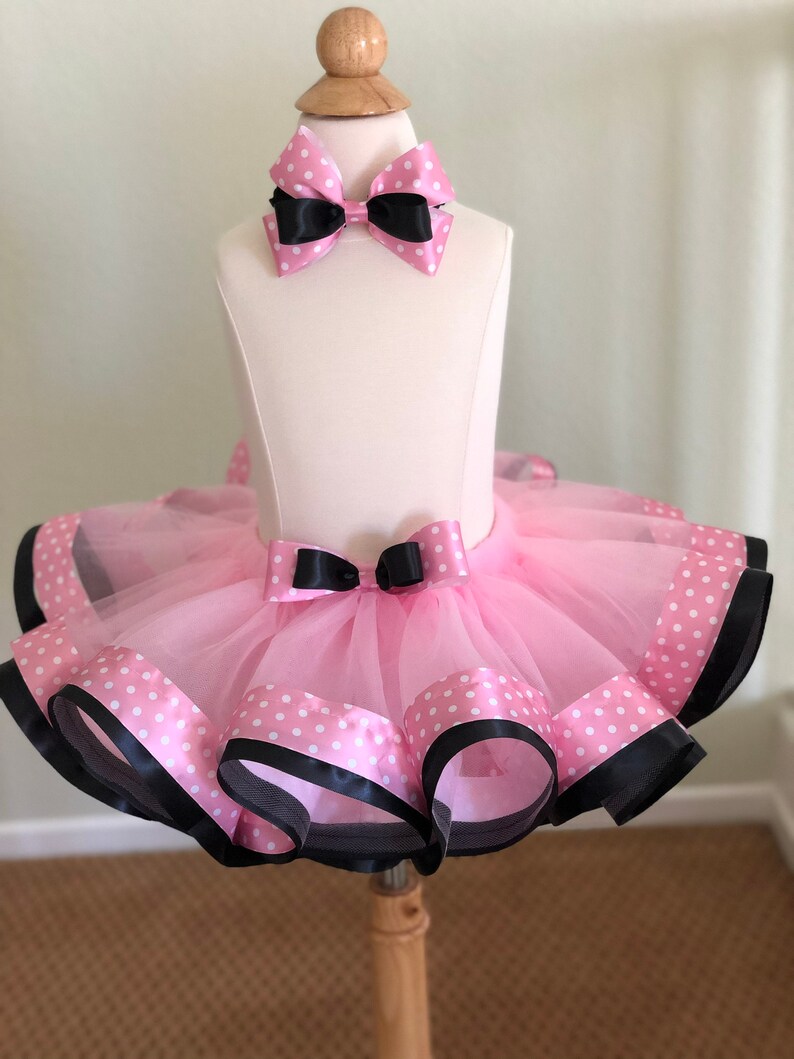 Minnie Mouse themed Layered Ribbon Trimmed Tutu /& Headband