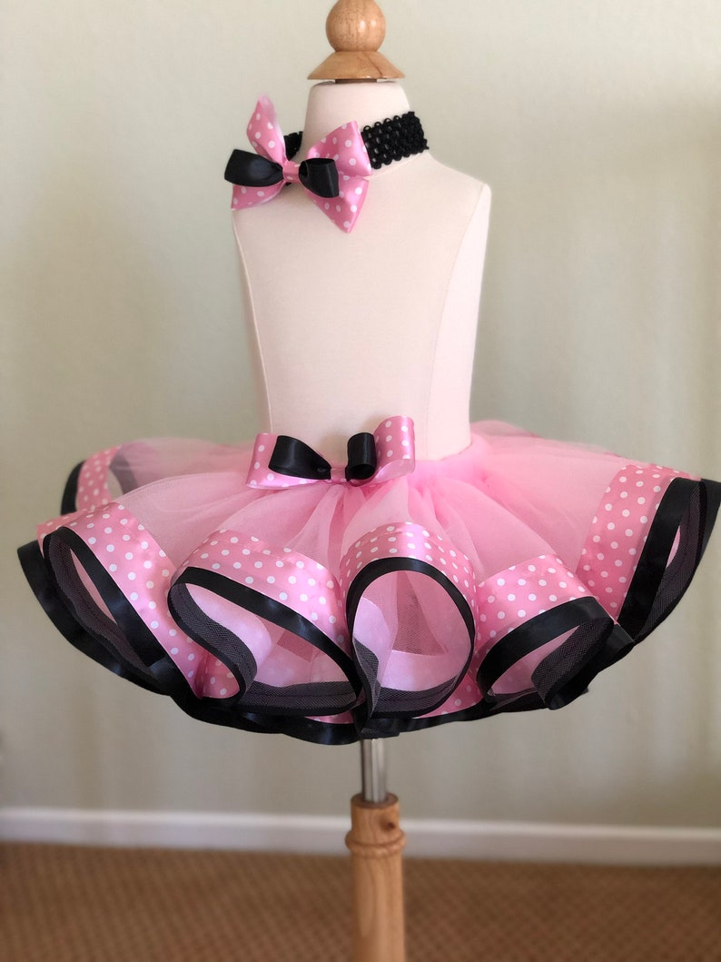 Minnie Mouse themed Layered Ribbon Trimmed Tutu /& Headband