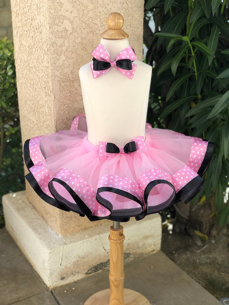 Minnie Mouse themed Layered Ribbon Trimmed Tutu /& Headband